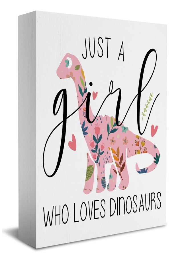 HTBIG Funny Dinosaur Sign Dinosaur Gifts Desk Decor Wooden Box Sign Dinosaur Decor Wood Block Plaque Box Sign for Dinosaur Lovers Women Girls Room Shelf Table Decoration Just A Girl Who Loves Dinosaurs - Image 1